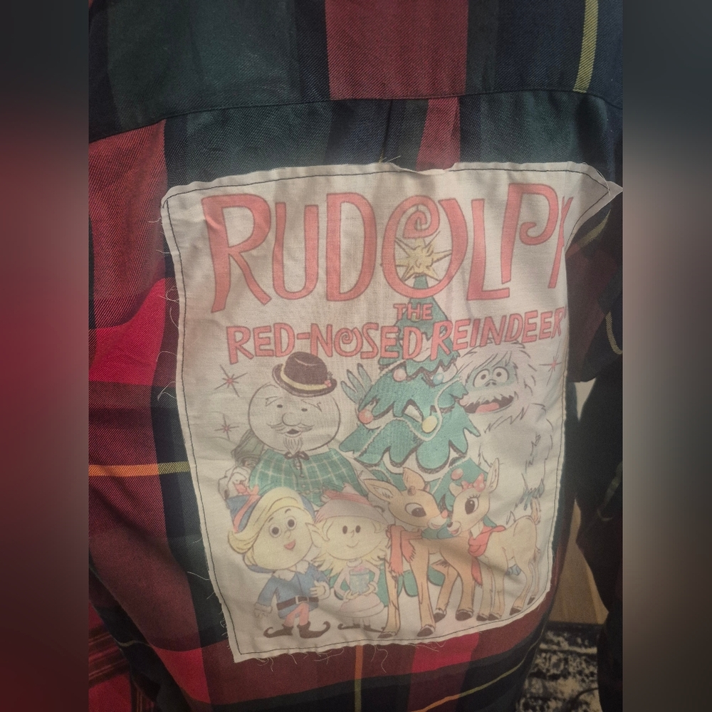 Upcycled Flannel- Vintage Rudolph - Picture 2 of 4